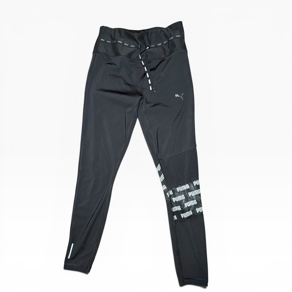 Puma Womens Black High Waisted Mesh Logo‎ Panel Leggings Small Workout Gym
